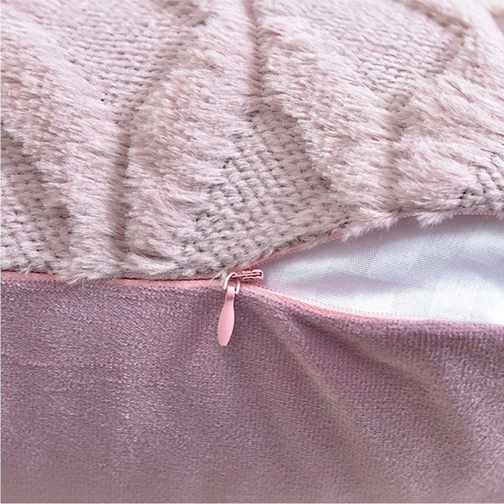 Light Pale Blush Pink Pillow Cover Furry Faux Luxury Soft Warm Pillow Case Set